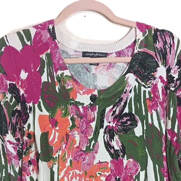 Designers Originals Floral Sweater Top Women’s XL Pink Multi Tropical Lagenlook - Picture 2 of 5